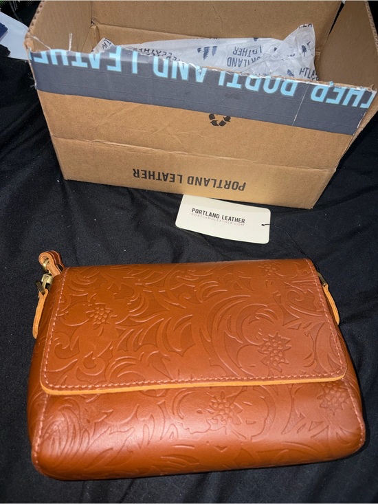 Portland Leather Handbags - Portland Leather Tan Embossed Floral Leather Crossbody